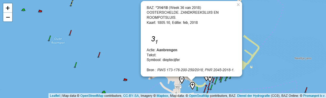 Voorbeeld van enkele BAZ op de Oosterschelde